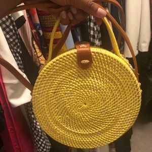 Circular Yellow Basket Weave Purse